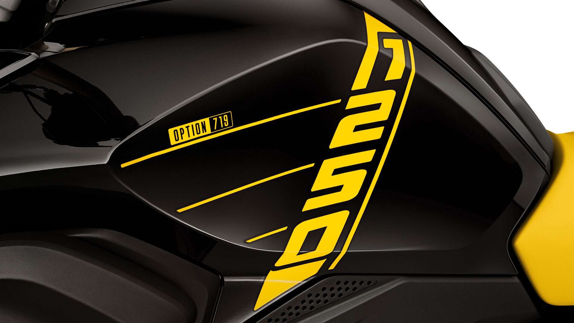 Vemos el tanque de la Edition 40 Years GS con letras 1250 y el logotipo de Option 719 en la vista de detalle.