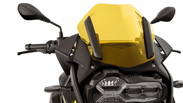 Vemos el parabrisas deportivo en amarillo en la edición 40 Years GS.