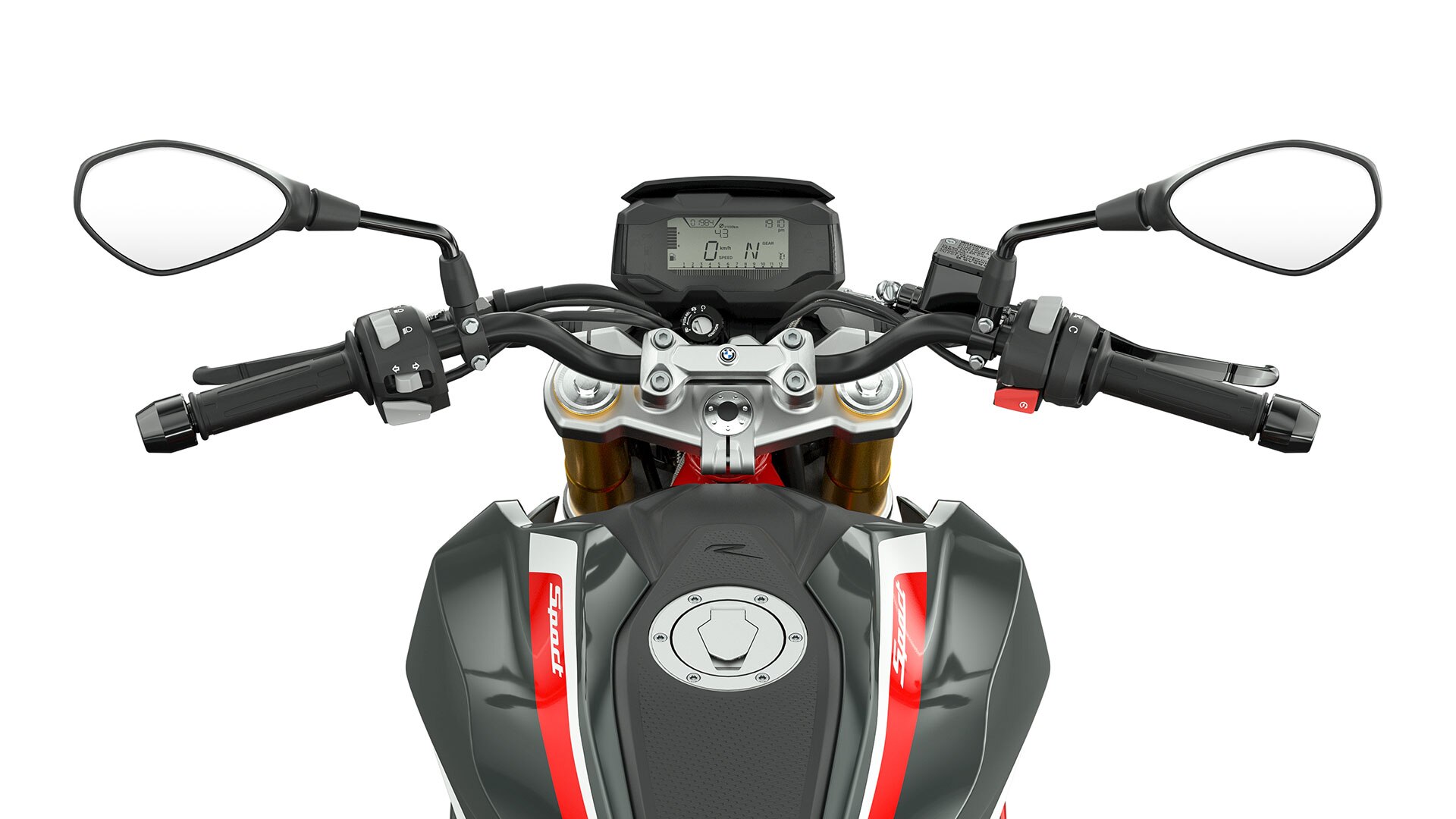 Vemos el manillar y los elementos de control de la G 310 R.